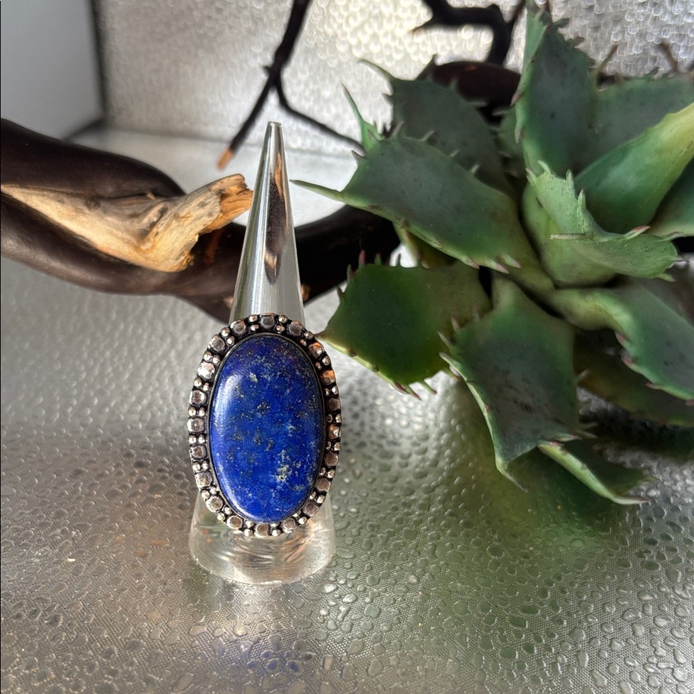 Size 8 Lapis Lazuli Antique Silver Ring 925